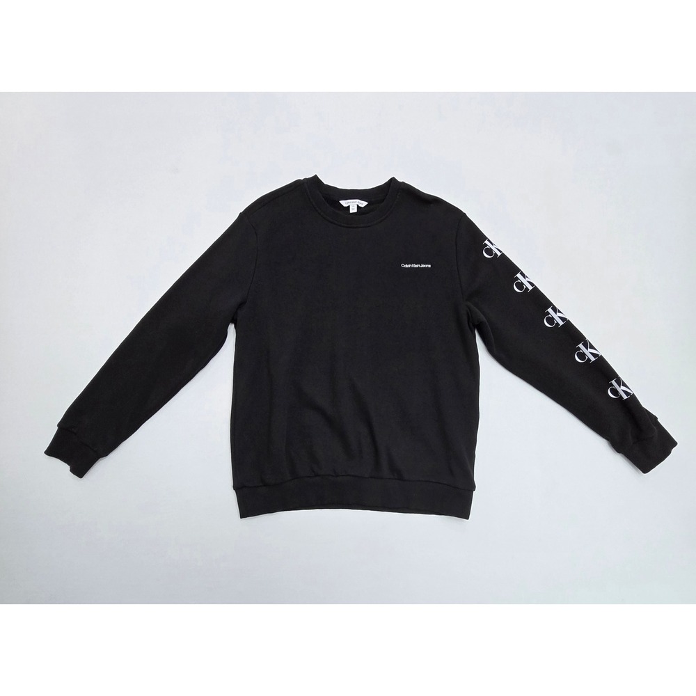 Calvin Klein Jeans Mens Black Logo Sleeve Crewneck Sweatshirt Large L Pullover